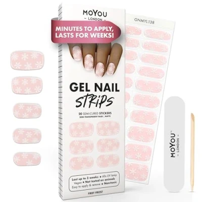 Image of MOYOU LONDON Semi Cured Gel Nail Strips 20 Pcs. Wraps for Salon Quality Manicure Works with Any UV Lamp Easy to Apply, Trim, &amp; Remove Stickers