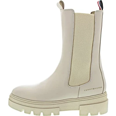 Image of Tommy Hilfiger Women Low Boot Monochromatic Chelsea Ankle Boots, Beige (Classic Beige), 6 UK
