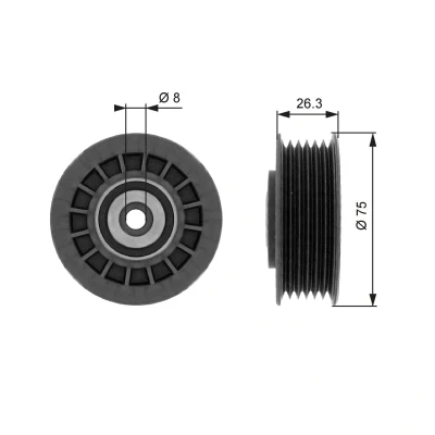 Image of 6012000770, 601200077064, A6012000770, A601200077064 Idler Pulley GATES FleetRunner Micro V Kit T38092 with grooves MERCEDES BENZ: SL Convertible