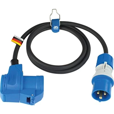 Image of as Schwabe Camping Extension Cable 1.5 m 230V/16A/3 Pin CEE Plug with Voltage Indicator Angle Coupling + Earthing Contact Socket Motorhome IP44, 61403