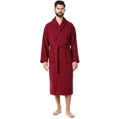 Image of Ladeheid Men&#039;s 100% Cotton Terry Bathrobe LA40 226 (Burgundy (D17), L)