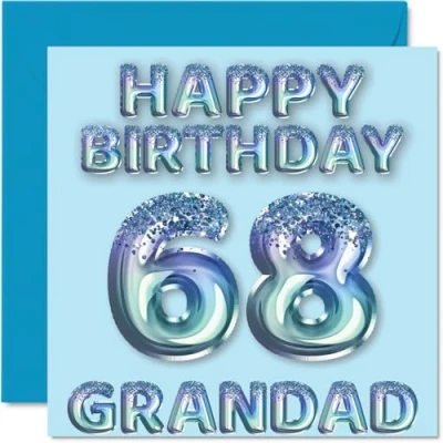 Image of 68th Birthday Card for Grandad Blue Glitter Party Balloons Happy Cards 68 Year Old from Grandson Granddaughter, 145mm x Bday Greeting Gift