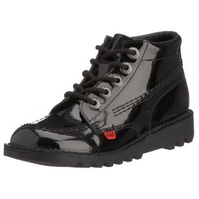 Image of Kickers Youth Unisex Kick Hi Classic Ankle Boots Extra Comfortable Added Durability Premium Quality, Patent Black, 6 UK
