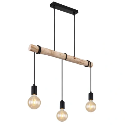 Image of Gregor Bar Pendant Ceiling Light Black 3x E27