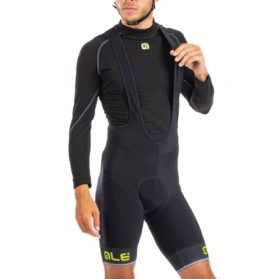 Image of Alé Cycling Solid Blend Winter Bib Shorts, Black/Yellow, XS