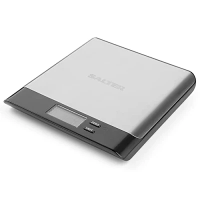 Image of Salter 1052A SSBKDR Kitchen Scale Arc Pro, Compact, 5 kg Capacity, Cooking/Baking, LCD Display, Add &amp; Weigh/Tare Function, Easy Clean Hygienic, Measures Liquids/Fluids, Stainless Steel