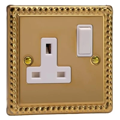 Image of Varilight 1 Gang 13 Amp Single Switched Socket Georgian Brass XG4W