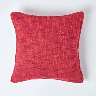 Image of HOMESCAPES Orange Red Terracotta 18 x Inch Nirvana Pure Slub Cotton Cushion Cover Coordinating with Matching Throws and Bedspreads