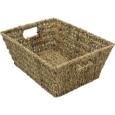 Image of MantraRaj Seagrass Storage Basket Shelf Hand Woven Display Hampers Bathroom for Shelves Nesting Natural Wicker Baskets With Handles Bedroom And Home Office
