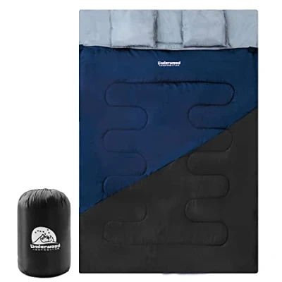 Image of Double Sleeping Bag for Adults and Kids Lightweight with 2 Pillows, Man Large Camping, Waterproof 3 Season Outdoor, Hiking by Underwood Aggregator