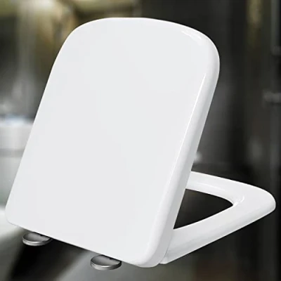 Image of Toilet Lid with Soft Close Mechanism Seat Square Quick Release Duroplast Suitable for Any White 34 x 45 cm