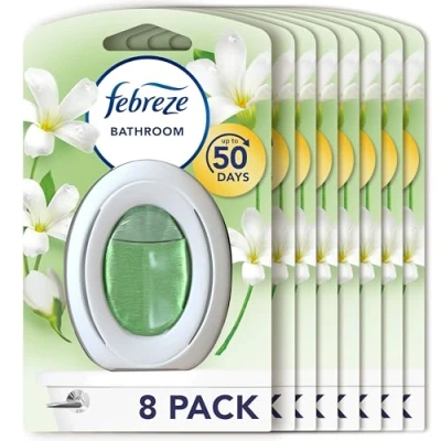 Image of Febreze Bathroom Air Freshener, 8 Units, Odour Eliminator &amp; Prevention, White Jasmine Scent