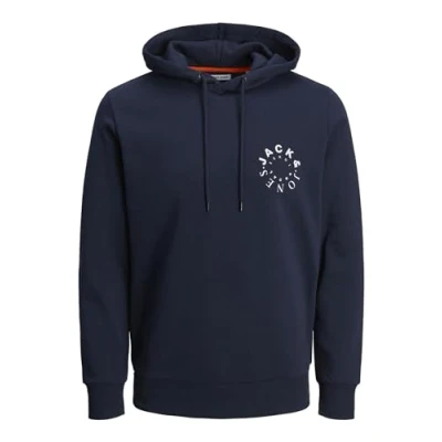 Image of JACK &amp; JONES Men&#039;s Jjwarrior Sweat Hood Sweatshirt, Navy Blazer/Print: Small, XS
