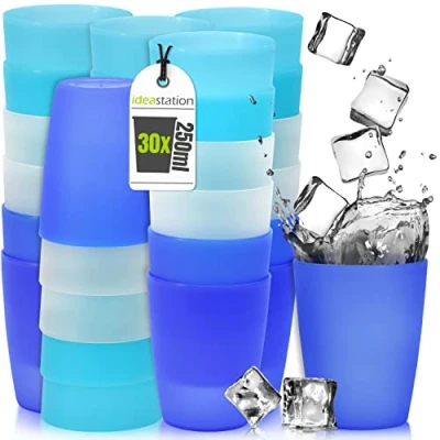 Image of idea station NEO Plastic Cups 30 x 250 ml ice Edition Cocktail Glasses Perfect Party for Cold &amp; Hot Drinks Reusable Camping Kitchen, BBQ, Birthdays, Outdoor Activities