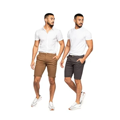 Image of Crosshatch Mens Slim Fit Chino Cotton Summer Casual Shorts(W38 CHARCOAL/CINNAMON)