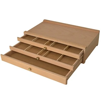 Image of Artina Art &amp; Craft Organiser Troyes Wooden Storage Box Supply with 3 Compartments Artists Chest Multidrawer for Painting Accessoires