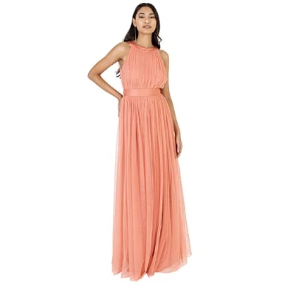 Image of Anaya with Love Women&#039;s Ladies Maxi for Women Halter Neck Long Sleeveless Belt a Line Evening Gown Ball Prom Wedd Dress, Coral Pink, 20 UK