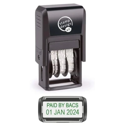 Image of Self Inking Changeable Date Stamp Paid by Bacs in Green Ink