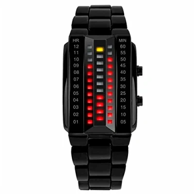 Image of TONSHEN Mens Cool Binary Digital Watches Black Stainless Steel Unique 3D Case Matrix Red Yellows LED Light Fashion Creative Waterproof Outdoor Sports Wrist for Men