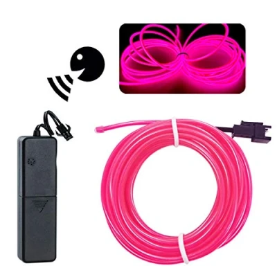 Image of Pink EL Wire, Sounds Control/Constant Light/Flash 9ft Neon Lights Wire Glowing Strobing Electroluminescent with Battery Operated for Parties, Halloween, DIY Decoration