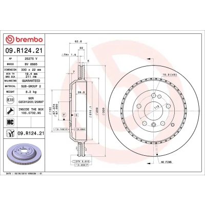 Image of 1644230612, 1644231112, 1644231312, A1644230612, A1644231112 Brake DISC BREMBO COATED LINE 09.R124.21 MERCEDES BENZ: ML Class, R GL
