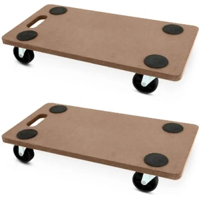 Image of Pack of 2 Dolly Trolley On Wheels Heavy Duty for Moving Furniture with Eva Foam Grip Pads Wooden Platform Lifter