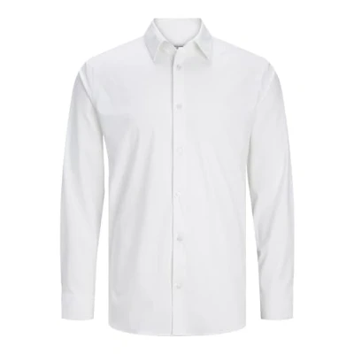 Image of JACK &amp; JONES Men&#039;s Jprblaactive Stretch Shirt L/S Sn T, White/fit: Slim fit, S