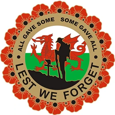 Image of Poppy Car Sticker with Soldier, Wreath and Wales Flag Also ideal for scooters, laptops, mobiles, etc (Large)