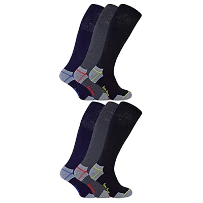 Image of Sock Snob Mens 6 Pack Long Knee High Work Socks for Steel Toe Boots Black Multicolour Cotton Size UK 11