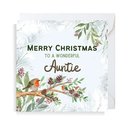 Image of Second Ave Auntie Christmas Robin Square Xmas Holiday Festive Greetings Card