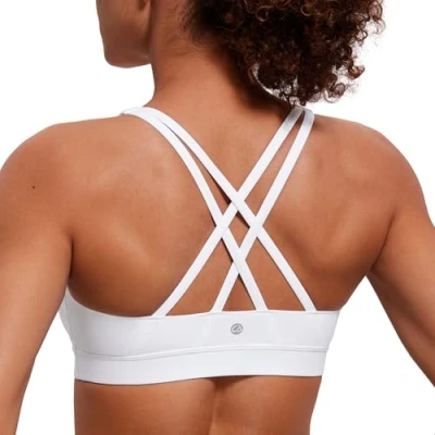 Image of CRZ Yoga Women&#039;s Strappy Back Wirefree Padded Workout Sports Bra White M