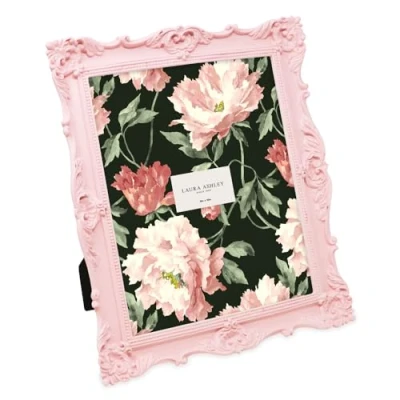 Image of Laura Ashley 8x10 Pink Ornate Textured Hand Crafted Resin Picture Frame with Easel &amp; Hook for Tabletop Wall Display, Decorative Floral Design Home Décor, Photo Gallery, Art, More (8x10, Pink)
