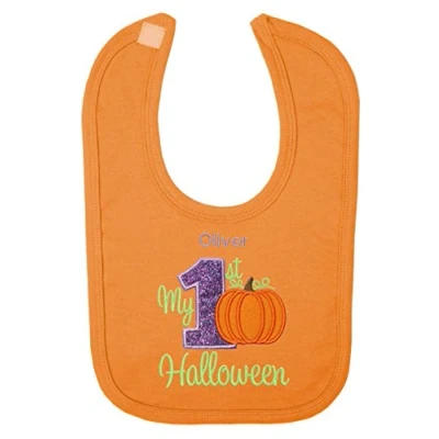 Image of Baby 1st Personalised Applique Halloween Bib (Orange)