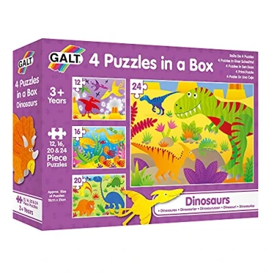 Image of Galt Toys, 4 Puzzles in a Box Dinosaurs, Dinosaur Jigsaw Puzzle for Kids, Ages 3 Years Plus