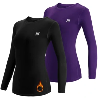 Image of MEETWEE Women’s Thermal Underwear Tops, Thermals Shirts Base Layer Top Compression Long Sleeve Tee Shirt Sport Fleece Lined T for Running Workout Skiing