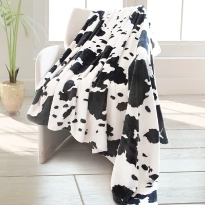 Image of Cow Print Blanket Warm Plush Cute Throw Soft Fleece Flannel Lightweight Black Blankets Living Rooms Sofa Bedroom Decor Gifts All Seasons 50&quot; x 60&quot;