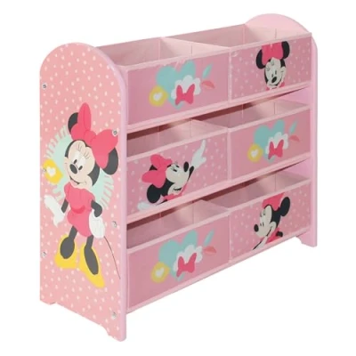 Image of Disney Classic Minnie Mouse Toy Storage Unit: 6 Box Organizer for Bedroom Made from Engineered Wood/Fabric/Metal Easy Assembly and Clean Up