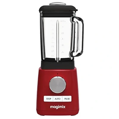 Image of Magimix Power Steel Blender Premium in Red with Borosilicate Glass Jug and 2 Blend Cups 1.8L