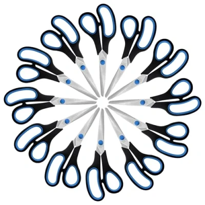 Image of Belle Vous (12 Pack) Black &amp; Blue Adult Scissors Crafting/Stationery Multipack for Wrapping Paper Sharp Heavy Duty Blades Home/Office