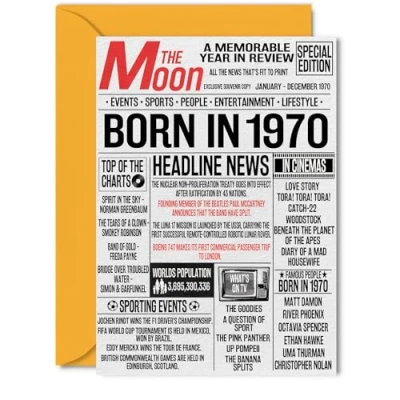 Image of 54th Birthday Cards for Women Men Born In 1970 Newspaper Happy 54 Card Dad Mum Aunt Uncle Vintage Retro Back 1970, 5x7 Inch Fifty Four Fourth Bday Greeting