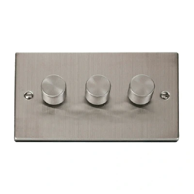 Image of Click Deco 3 Gang 2 Way 100W LED Dimmer Switch Stainless Steel