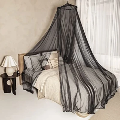 Image of Universal Backpackers Black Mosquito Net for Single to King Sized Beds 2 Openings or Fully Enclosed Bed Canopy Conical Design Decoration Travel Free Bag &amp; Hanging Kit Easy Setup