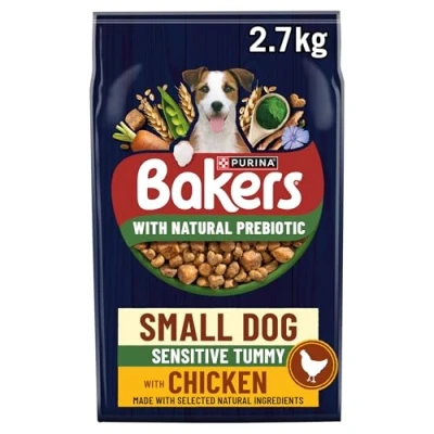 Image of BAKERS Small Dog Sensitive Tummy with Tasty Chicken and County Vegetables Dry Food 2.7kg, Pack of 4