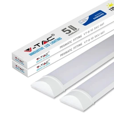 Image of V TAC LED Batten Light 10W 1Ft Tube Lights 6400K White Wall and Ceiling Shed Light, Kitchen Garage Lighting 30cm Samsung [Pack of 2]