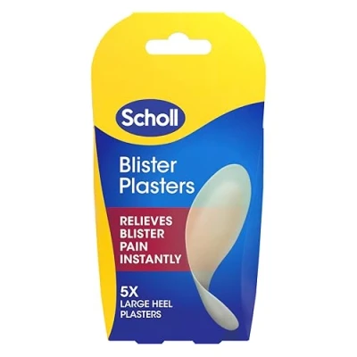 Image of Scholl Blister Plasters, Pack of 5 Large Hydrocolloid Plasters for Heels, Relief, Rapid Healing, Pain Reduction, and Protection. Waterproof.