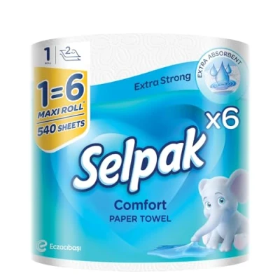 Image of Selpak 100% Pure Cellulose Kitchen Roll 2 Ply, 3240 Sheets Suitable for Food Contact Towel, Household Paper Towels, Dermatologically Tested, 6 Rolls