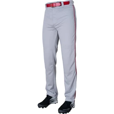Image of Rawlings Men&#039;s Semi Relaxed Full Length Baseball Pant Piped Adult Large Grey/Scarlet