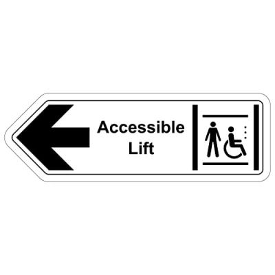 Image of V Safety Shaped Sign Accessible Lift Arrow Left 300X100 2MM Rigid Plastic