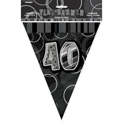 Image of Unique Party 55315 12ft Foil Glitz Black 40th Birthday Bunting Flags