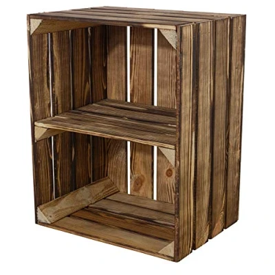 Image of Kontorei® Flamed / Burnt Fruit Box with Centre Board Landscape 50 cm x 40 30 Set of 2 3 4 6 8 9 12 Shelves Wooden Shelf